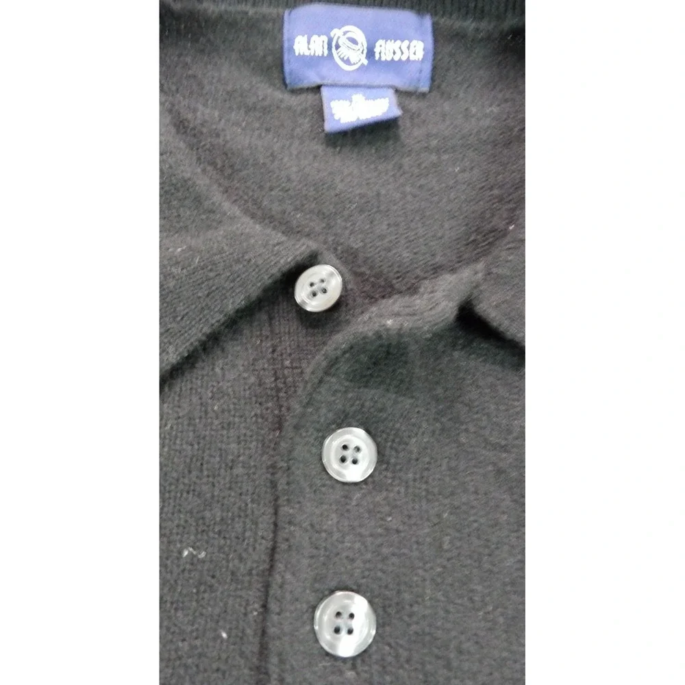 Alan Flusser Cashmere Polo Sweater Men XL Black Long Sleeve Button Neck Knit Top